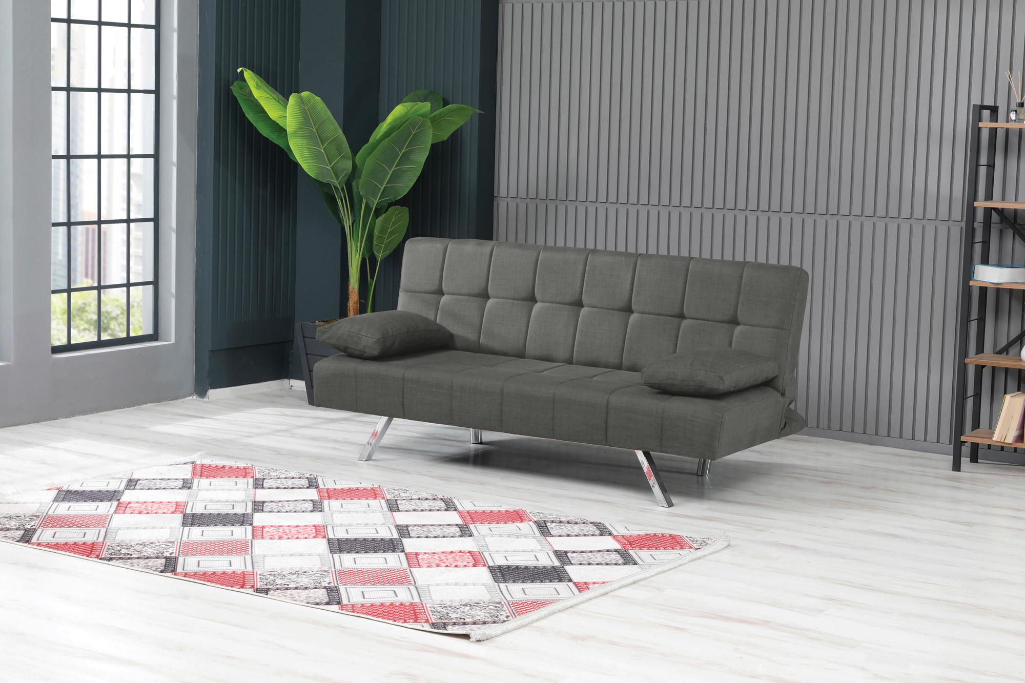3-Sitzer-Sofa Troy Mit Schlaffunktion Grau - Chromfarben/Grau, Design, Textil/Metall (183/87/82cm) - Livetastic
