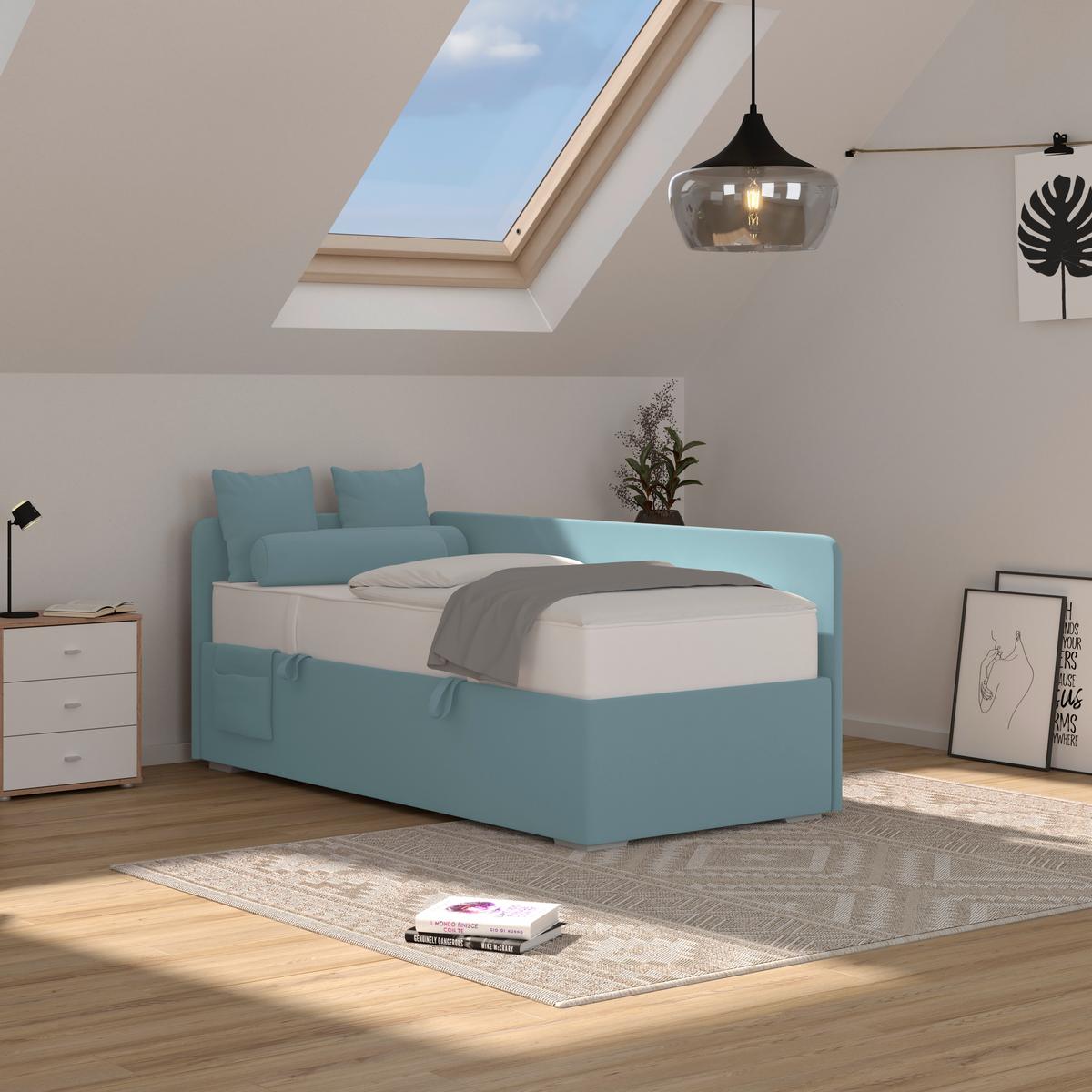 Polsterbett Remi - Türkis/Chromfarben, MODERN, Holz/Textil (90/200cm)