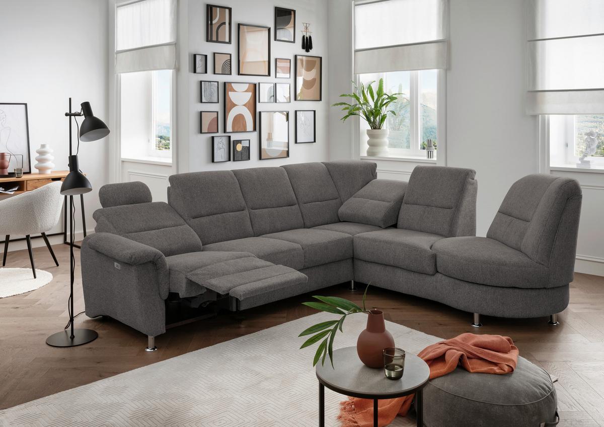 Ecksofa mit Relaxfunktion Parole Graubraun Chenille - Chromfarben/Graubraun, MODERN, Textil (275/236cm) - Livetastic