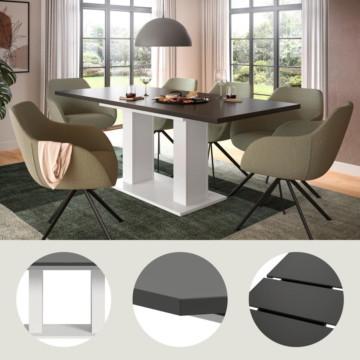 Ausziehtisch Marlon 150 Az Grau/weiß, B:150-190 Cm - Weiß/Grau, KONVENTIONELL, Holzwerkstoff (150-190/90/76cm) - MID.YOU