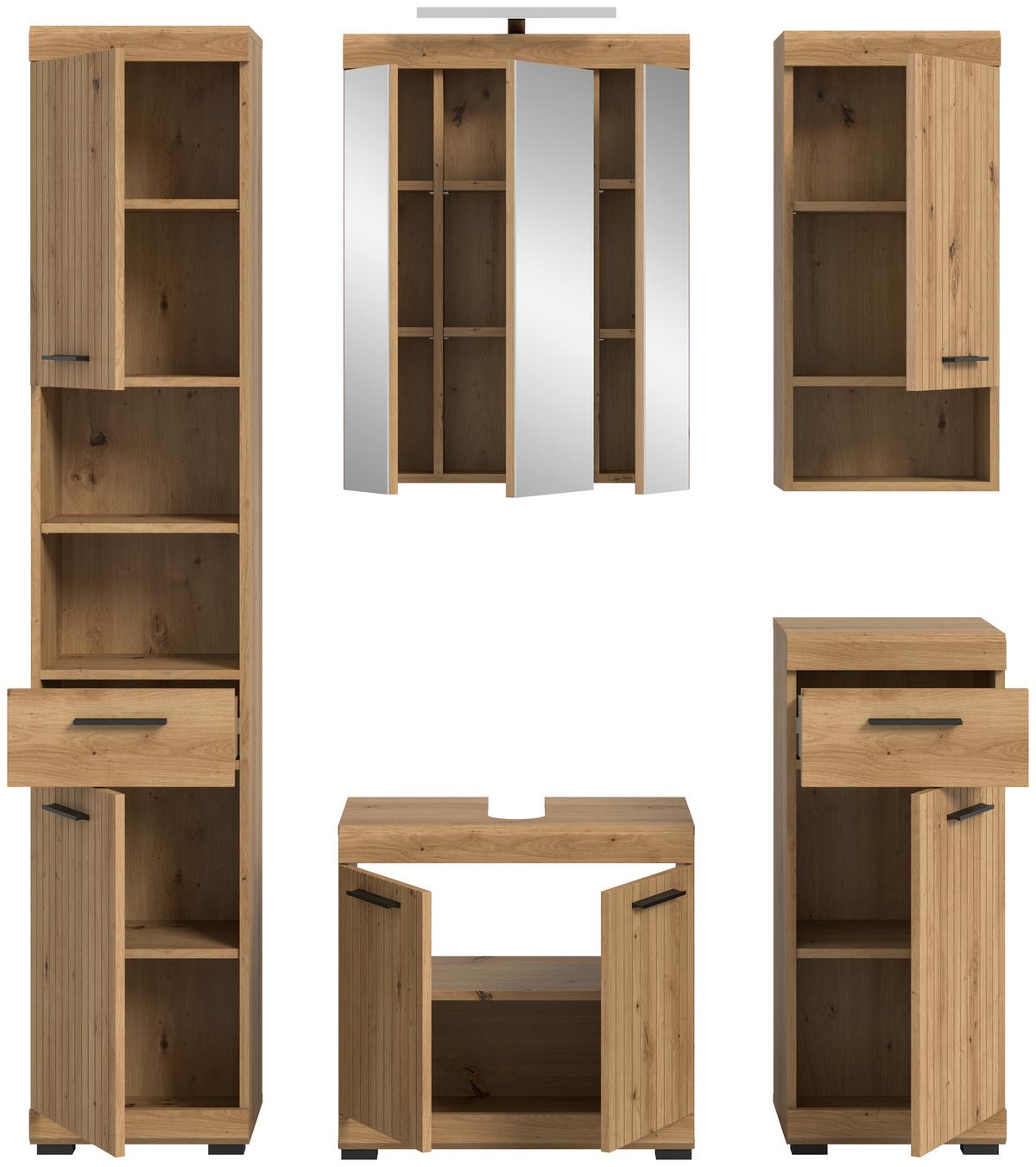 Badezimmer Scout Eiche Artisan Dekor B: 134cm - Eiche Artisan, Trend, Glas/Holzwerkstoff (134cm) - MID.YOU