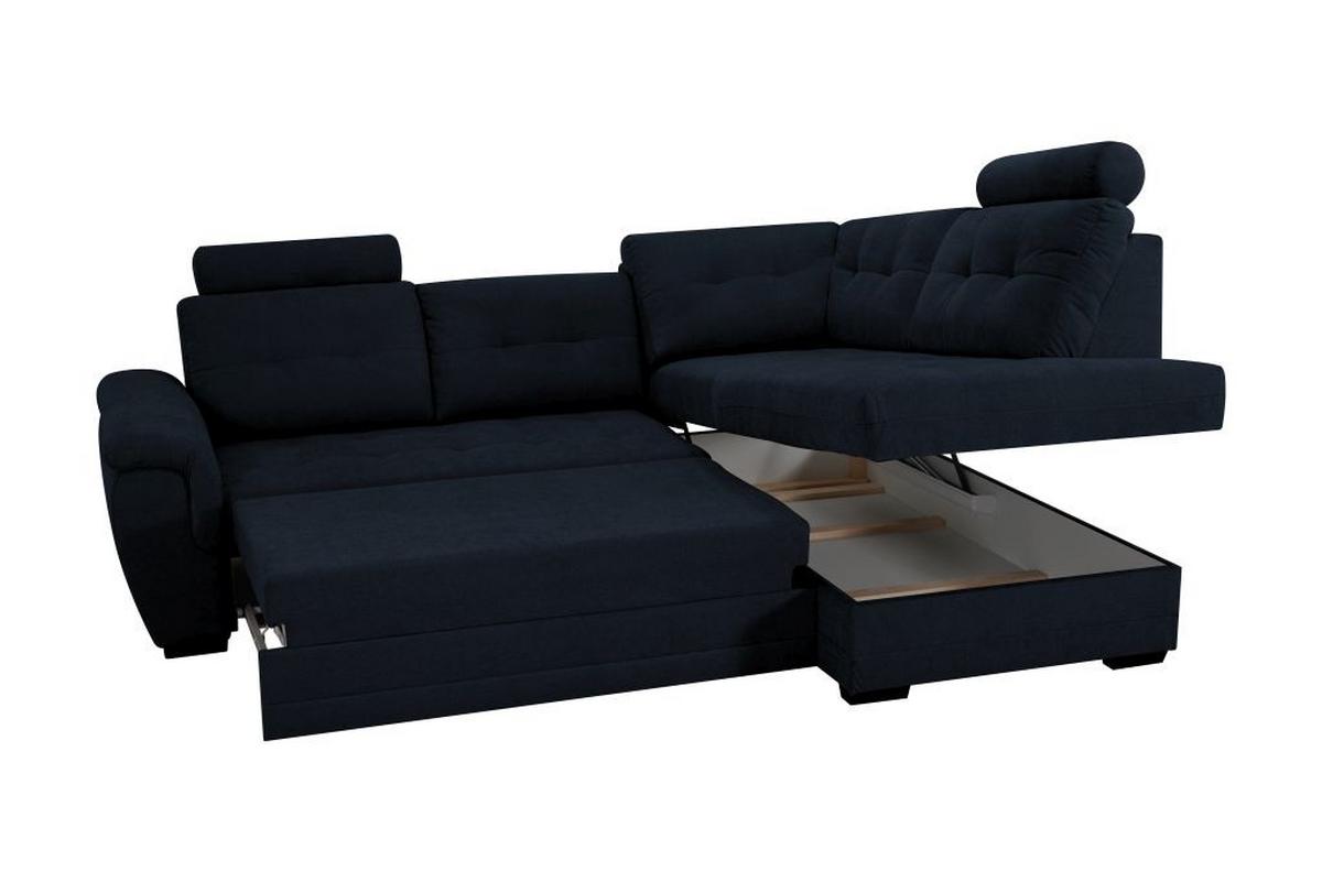 Rohová sedačka FALCO, pravá, tm.modrá žinylka,2x op.hlavy - černá/tmavě modrá, Konvenční, dřevo/kompozitní dřevo (251/183cm) - Ondega