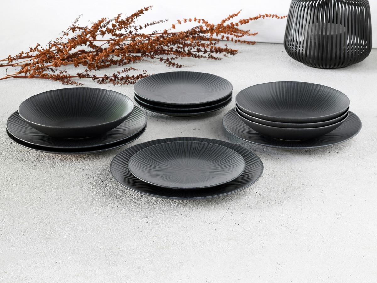 Tafelservice Keramik 4 Personen Geschirr Set Schwarz - Schwarz, Basics, Keramik - Creatable