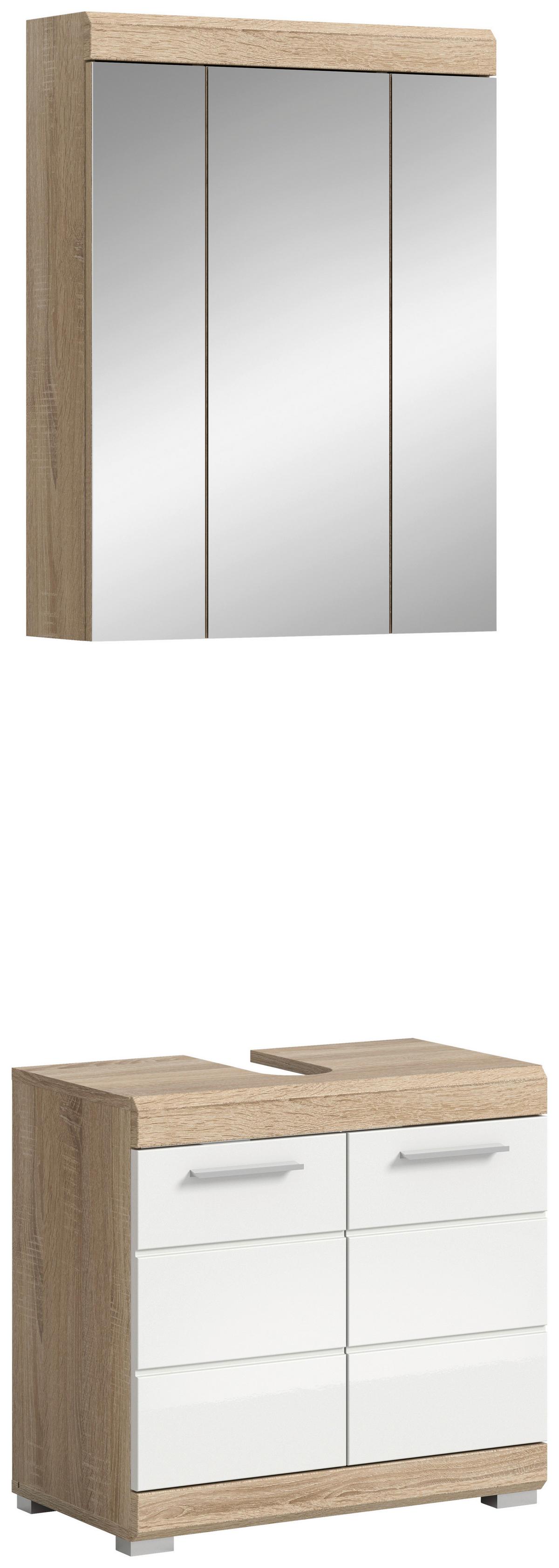 Badezimmer Lambada Eiche Dekor/weiß B: 60 Cm - Weiß Hochglanz/Silberfarben, MODERN, Glas/Holzwerkstoff (60cm) - MID.YOU