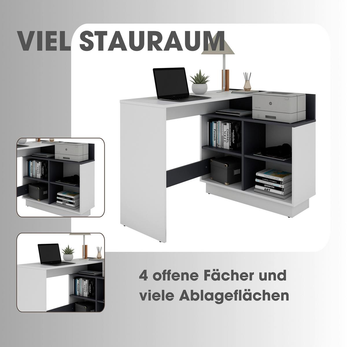 Eckschreibtisch Berni - Graphitfarben/Weiß, MODERN, Holzwerkstoff (102/80/77,5cm) - MID.YOU