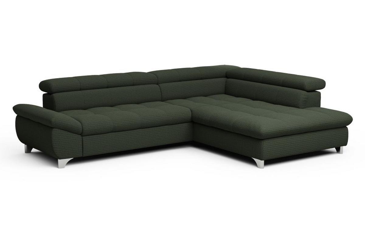 Rohová sedačka GEMINI, pravá, tmavozelená ženilka - tmavozelená/chrómová, Konventionell, kov/textil (312/234cm)