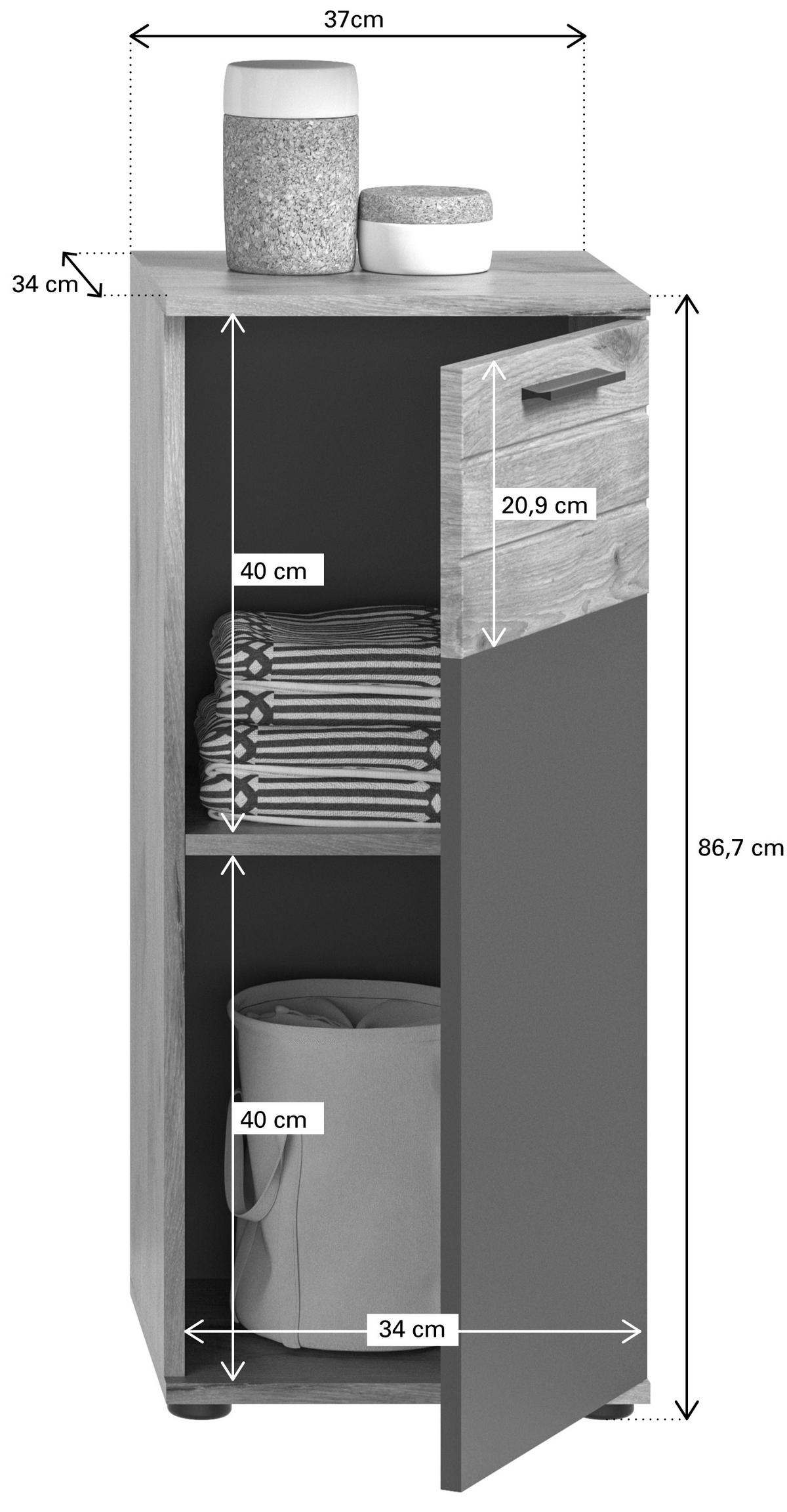 Midischrank Mason B: 37 cm Eichefarben - Eichefarben/Schwarz, MODERN, Holzwerkstoff (37/87/34cm) - MID.YOU