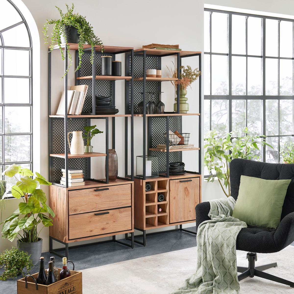 STOJACÍ REGÁL RUSTY - přírodní barvy/antracitová, Moderní, kov/dřevo (70/188/35cm) - Zandiara