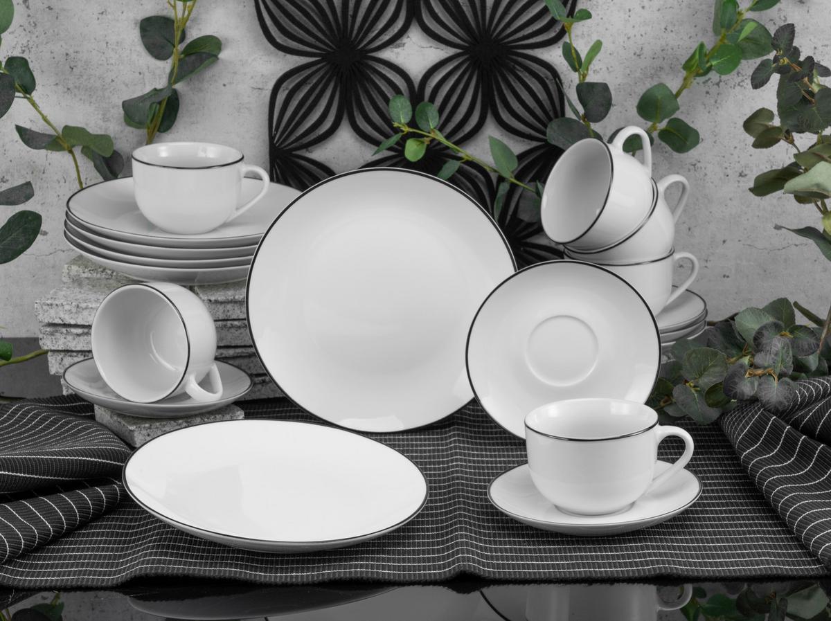 Kávová souprava 18-dílná - bílá/černá, Basics, keramika - Creatable