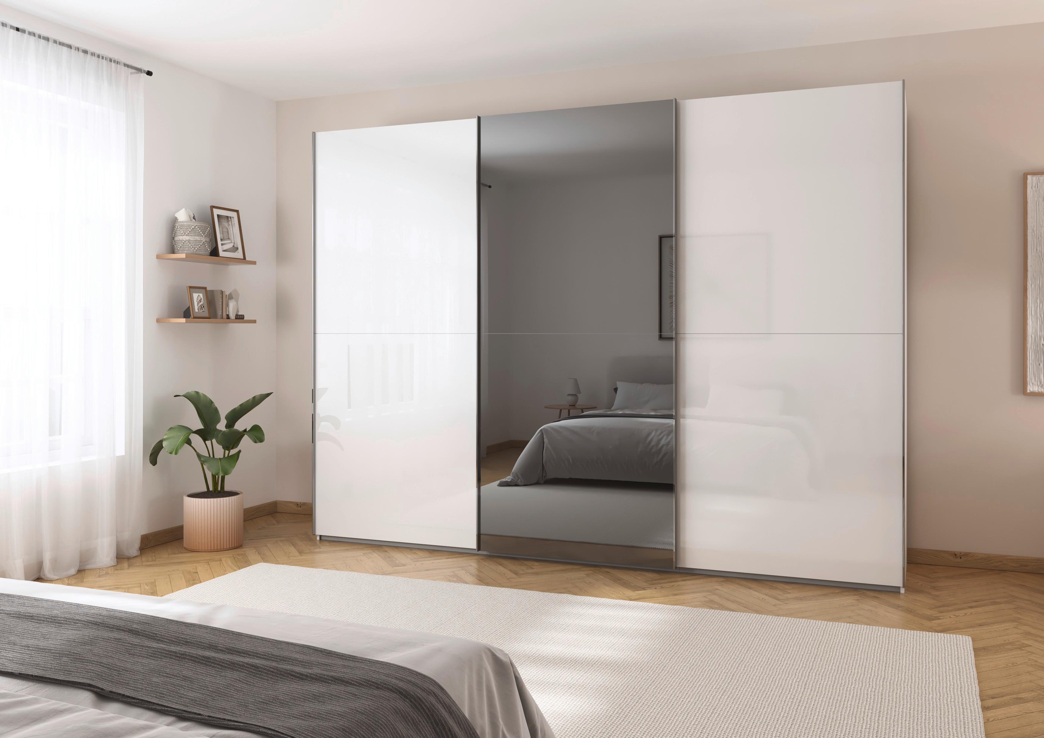 Schwebetürenschrank Weiß/Spiegelglas, B: 300 cm - Weiß, KONVENTIONELL, Glas/Holzwerkstoff (301/222/64cm) - Luca Bessoni
