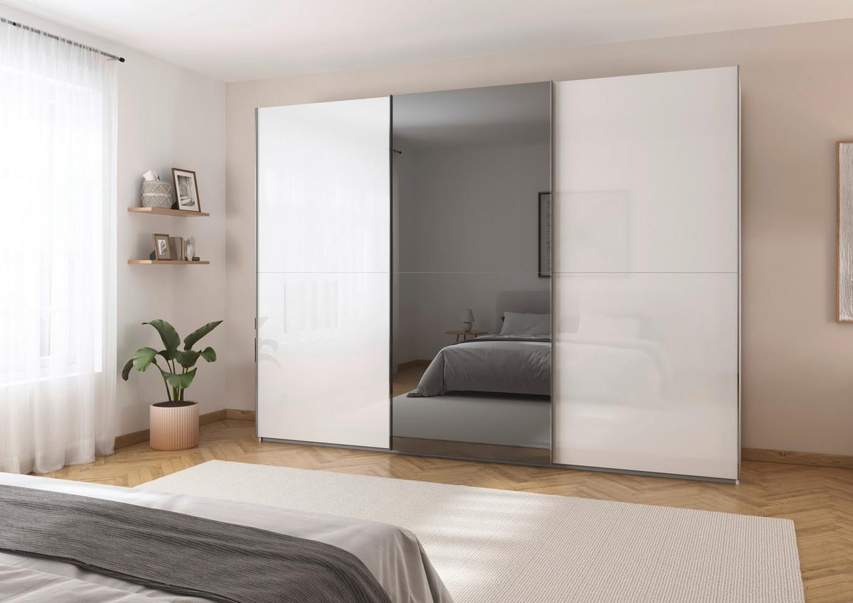 Schwebetürenschrank Weiß/Spiegelglas, B: 300 cm - Weiß, KONVENTIONELL, Glas/Holzwerkstoff (301/222/64cm) - Luca Bessoni