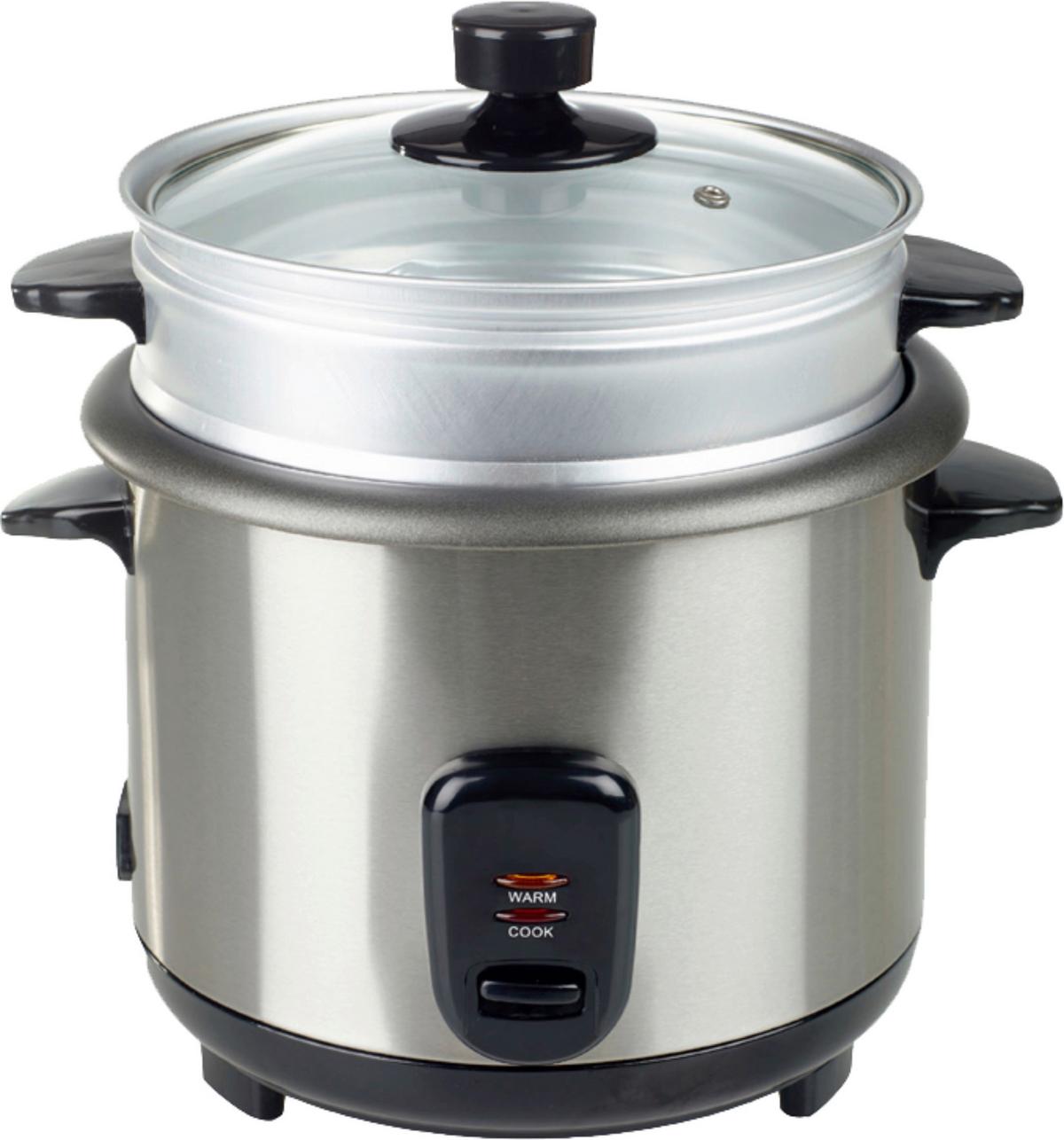 Reiskocher Selma - Edelstahlfarben/Schwarz, Basics, Glas/Kunststoff (26.2/26.4/28.5cm) - Bono