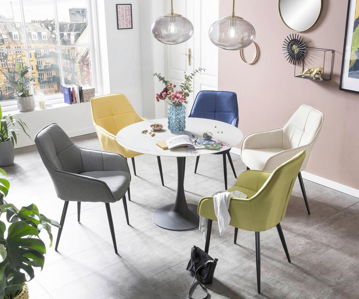 Armlehnstuhl Leinen Gelb, B: 55cm - Gelb/Schwarz, Design, Textil/Metall (55/86/46cm) - Livetastic