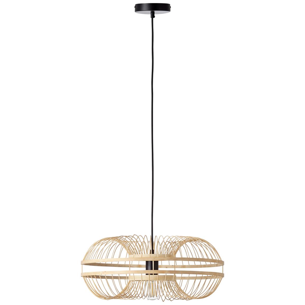 Hängeleuchte Busan H: 100 cm 1-Flammig, Holz-Schirm - Schwarz/Naturfarben, Natur, Holz/Metall (48/100cm) - Brilliant
