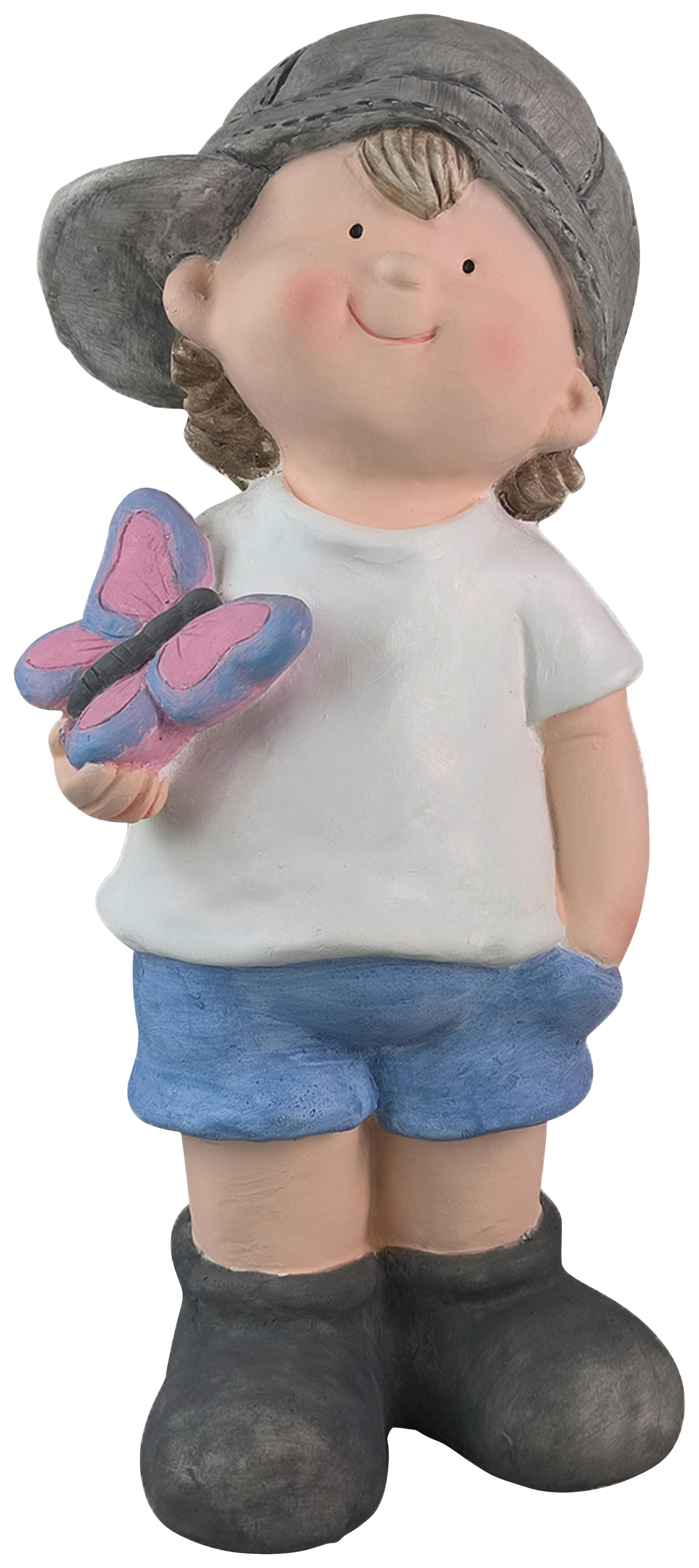 Dekofigur Kind Madsi - Blau/Pink, KONVENTIONELL, Stein (18,5/16/40,5cm) - Luca Bessoni