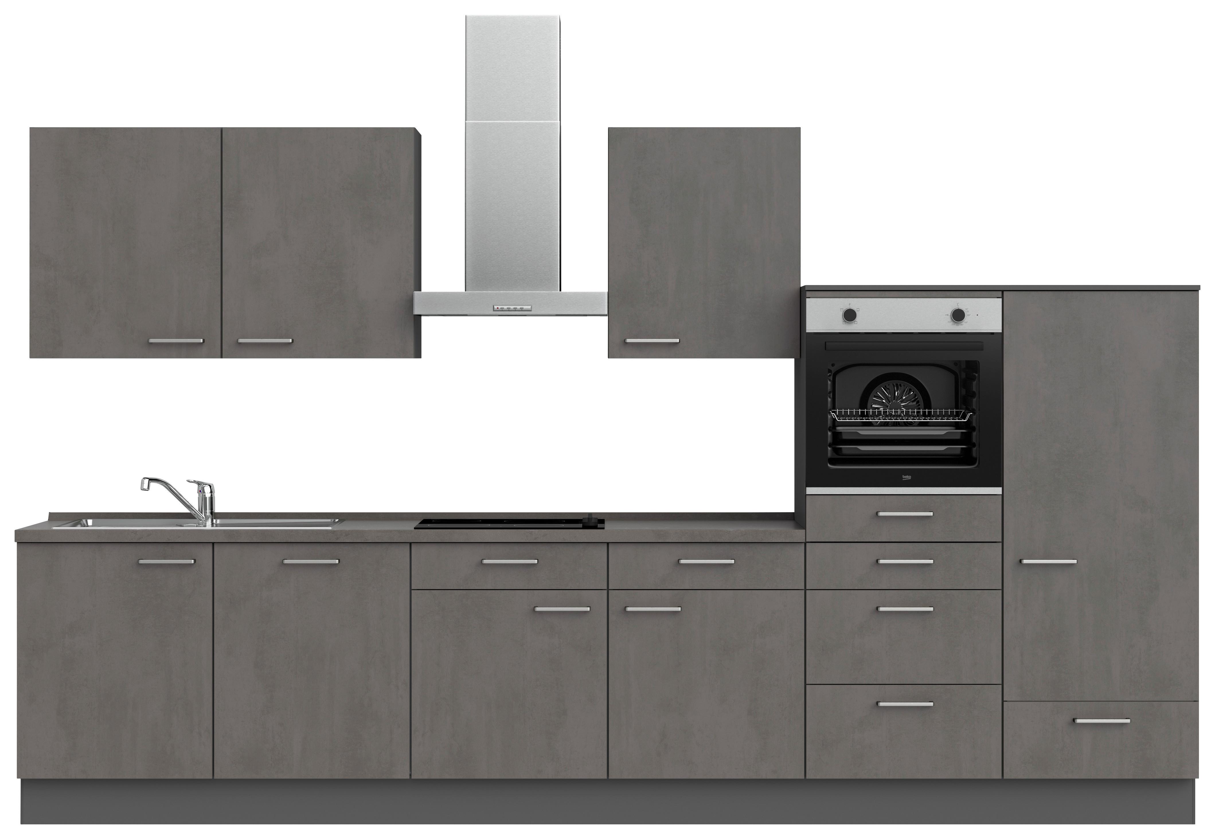 Kuchynská linka 360 cm, bridlicovo šedý beton - farba ušľachtilej ocele/bridlicová, Modern, kov/kompozitné drevo (360cm) - Nobilia