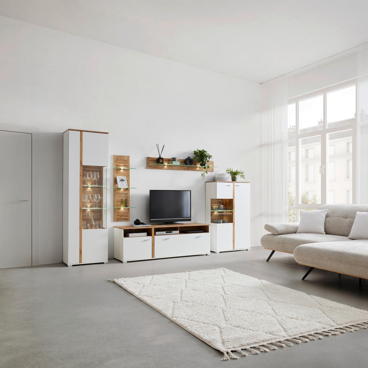 REGÁLOVÝ DÍL ALAMO - barvy dubu, Moderní, kompozitní dřevo/sklo (38/110/19cm) - Mömax