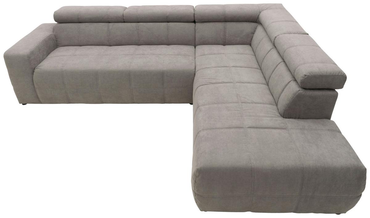 Ecksofa + Kopfteilverstellung Brandon Silberfarben - Silberfarben/Schwarz, Design, Textil (275/228cm) - MID.YOU