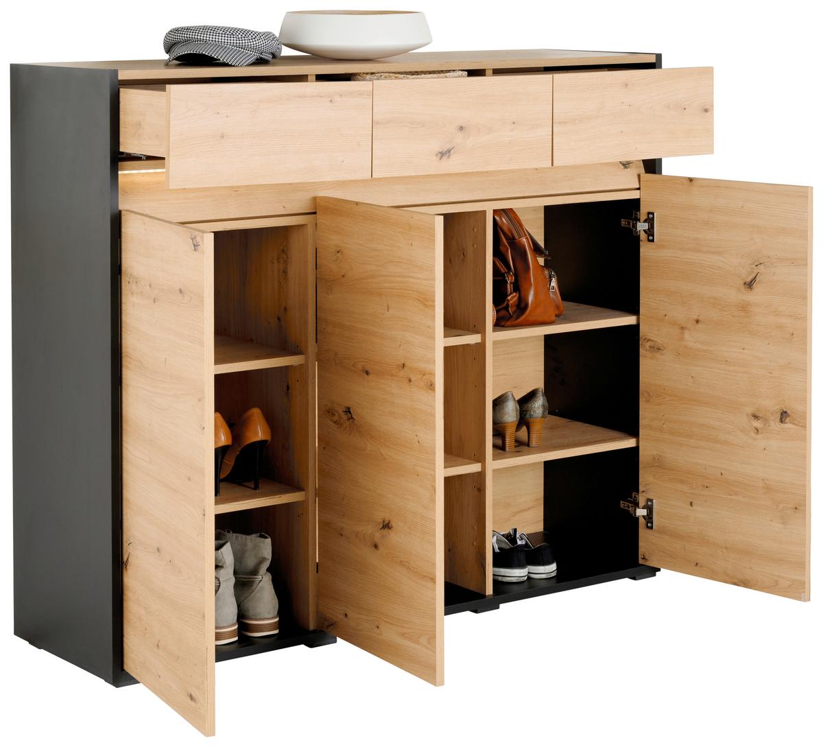 Kommode mit Led B: 130,5 cm Welcome, Eiche Dekor/Schwarz - Schwarz/Eiche Artisan, MODERN, Holzwerkstoff (130,5/109/38cm)