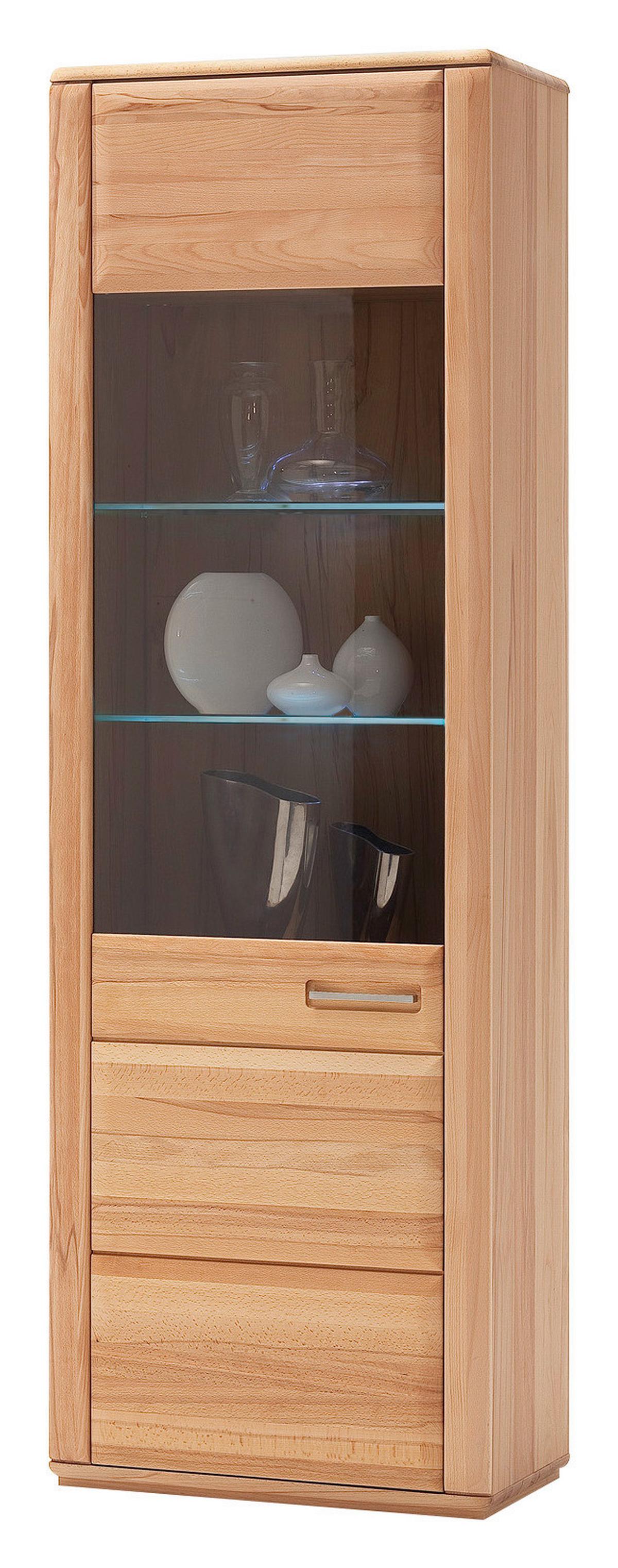 Wohnkombination teilmassiv 4--teilig. Sena Buchefarben - Buchefarben, Design, Glas/Holz (303/209/51cm) - Livetastic