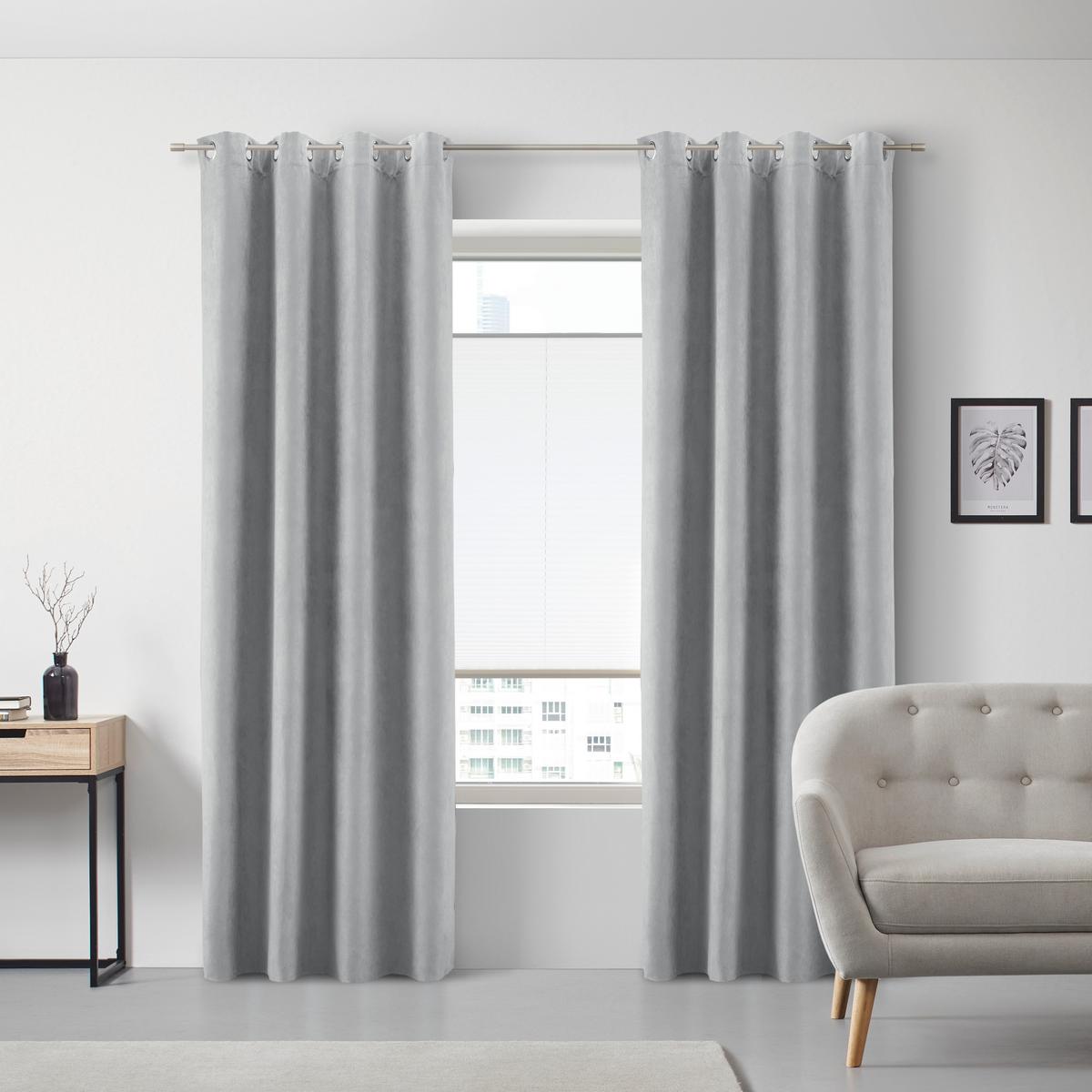 ZÁVES S OČKAMI Velours, 140/245cm, sivá - sivá, Konventionell, textil (140/245cm) - Modern Living