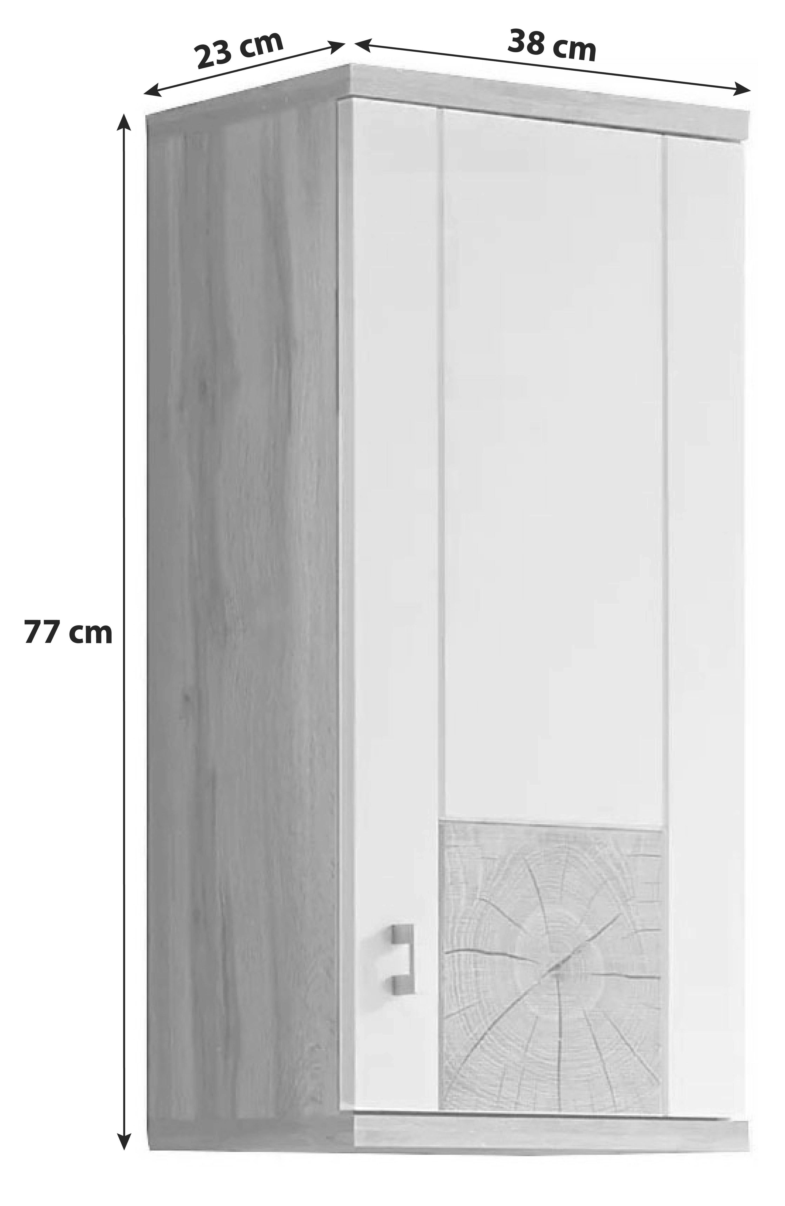 Hängeschrank Spalt B: 38 cm Weiß/Eiche Dekor mit Drehtür - Eichefarben/Weiß, Design, Holzwerkstoff (38/77/23cm) - MID.YOU
