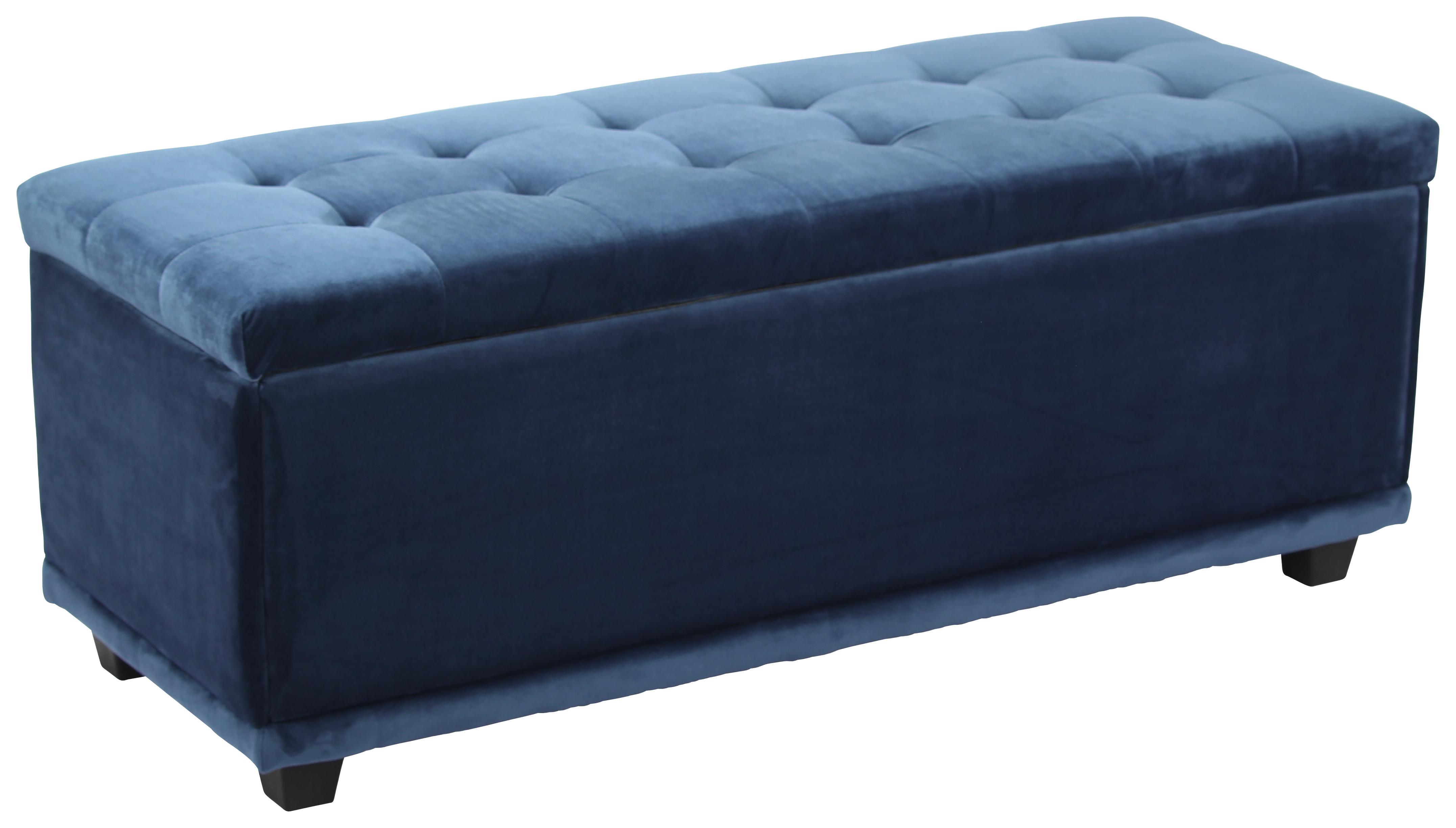 Sitzbank Samt Blau mit Stauraum - Blau/Schwarz, MODERN, Textil (102/41/42cm)