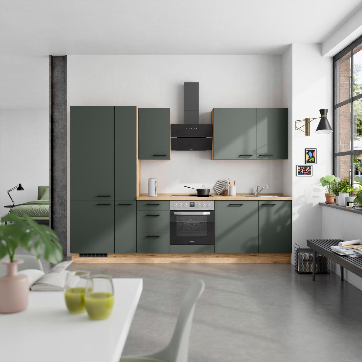 Küchenleerblock Easytouch High-Line, H7 Links - Dunkelgrün/Eichefarben, MODERN, Holzwerkstoff (300cm) - Nobilia