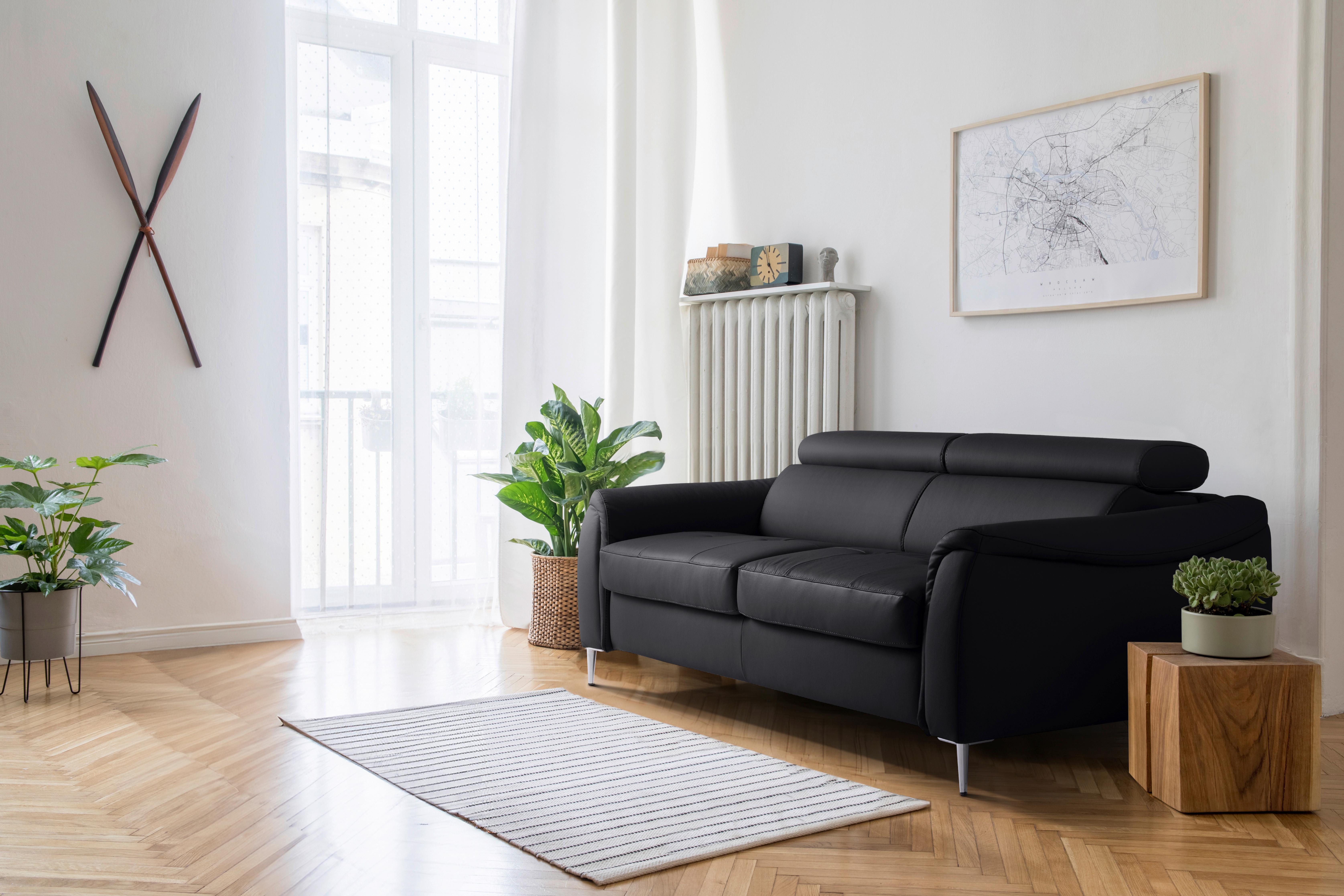 Schlafsofa Pafos Schwarz Lederlook, Rindsleder B: 203cm - Schwarz, Design, Leder/Textil (203/77-98/103cm) - MID.YOU