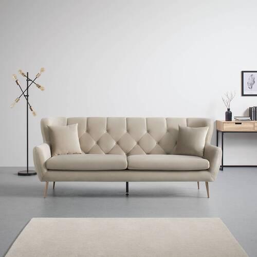 Pohovka Liliana Béžová - barva růžového zlata/béžová, Moderní, kov/dřevo (227/95/93cm) - Bessagi Home