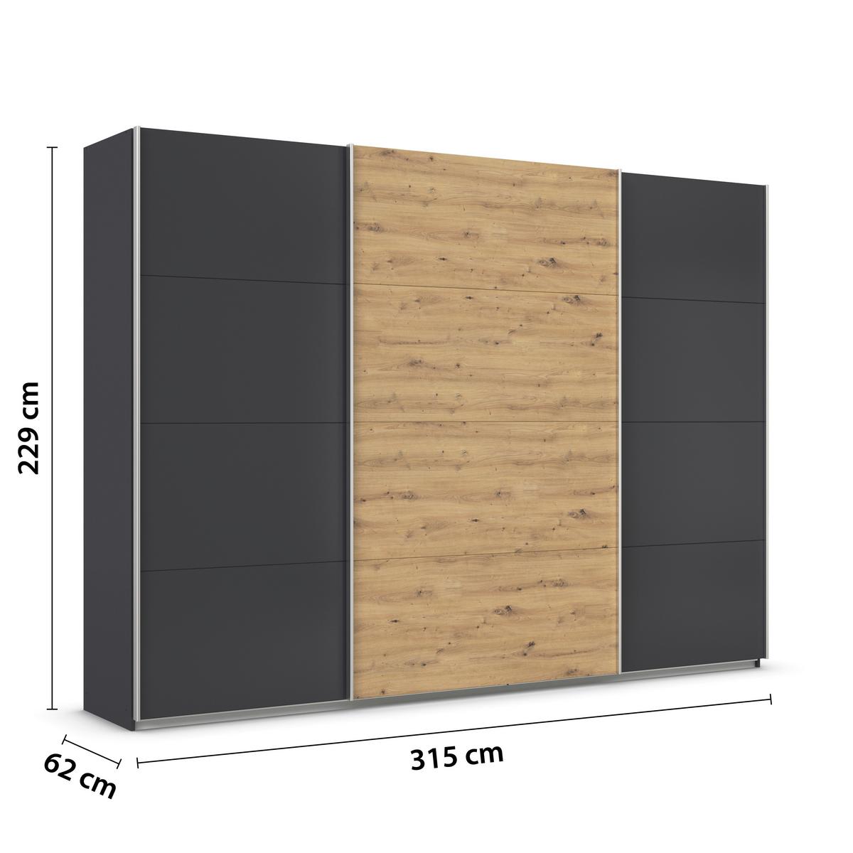 Tolóajtós Szekrény Feldkirch 315/229 Cm - Artisan tölgy/antracit, Modern, faalapú anyag (315/229/62cm)
