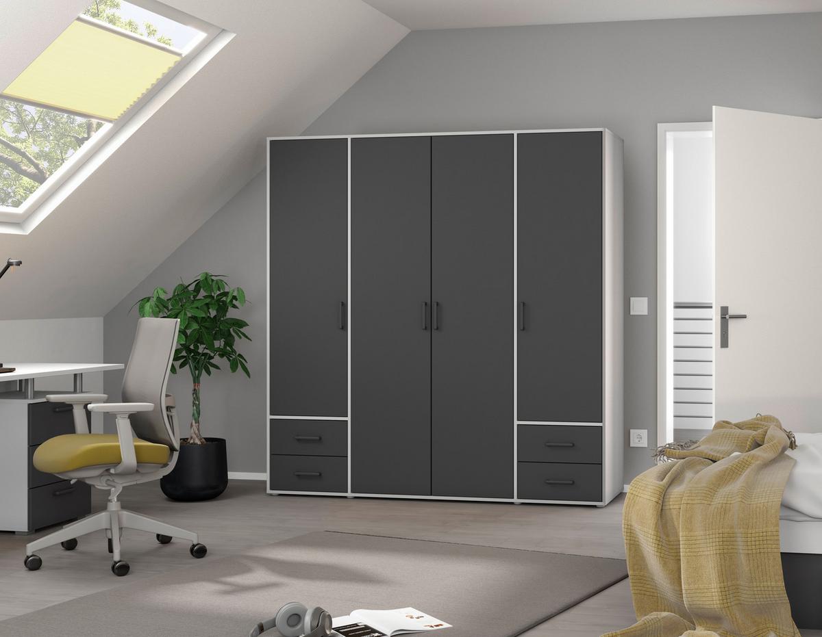 Drehtürenschrank Voyager Weiß,grau B: 187 Cm - Weiß/Grau, MODERN, Holzwerkstoff (187/194/53cm) - Rauch Möbel