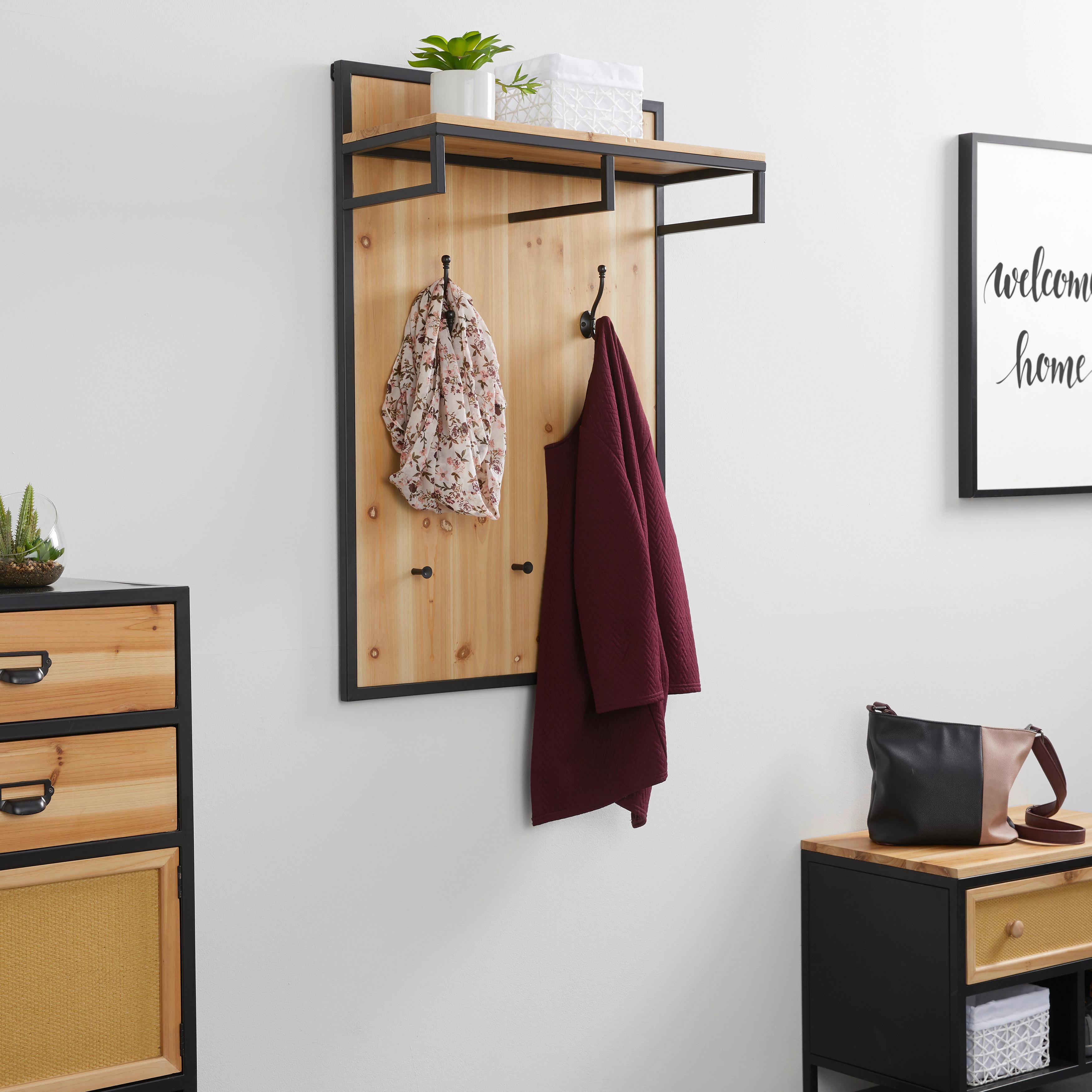 Šatní panel VITTORIA z masivu - černá/přírodní barvy, Moderní, kov/dřevo (67/100/27cm) - Bessagi Home