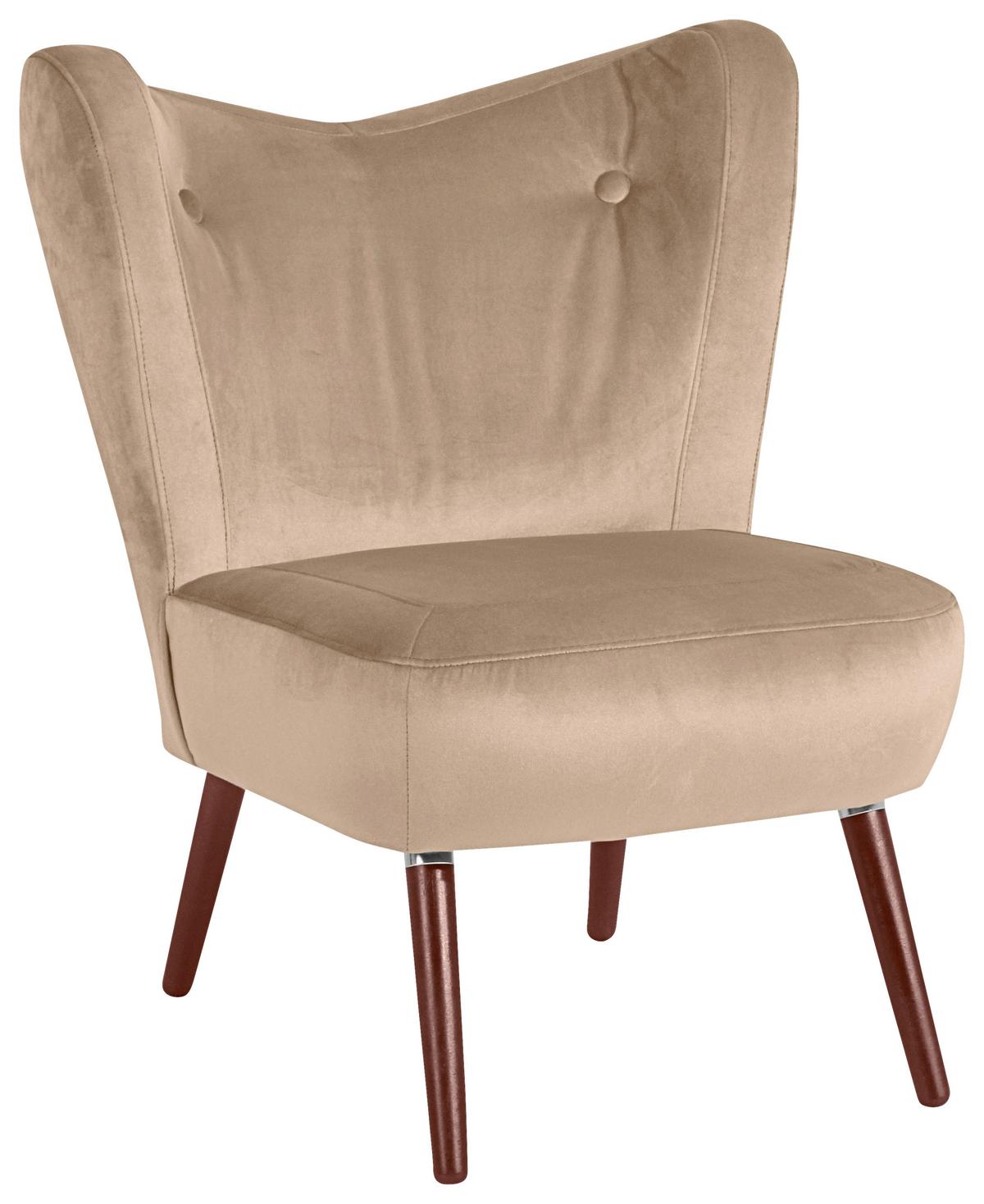 Polstersessel Sari Samt Sandfarben - Sandfarben/Nussbaumfarben, Design, Textil (70/86/69cm) - Max Winzer