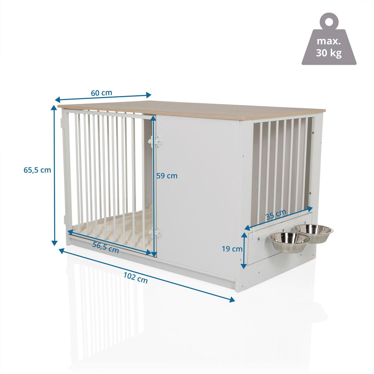 Tierhaus Pawhome Weiß/Eichefarben B: 60cm - Eichefarben/Weiß, MODERN, Holzwerkstoff (60/65,5/102cm) - MID.YOU