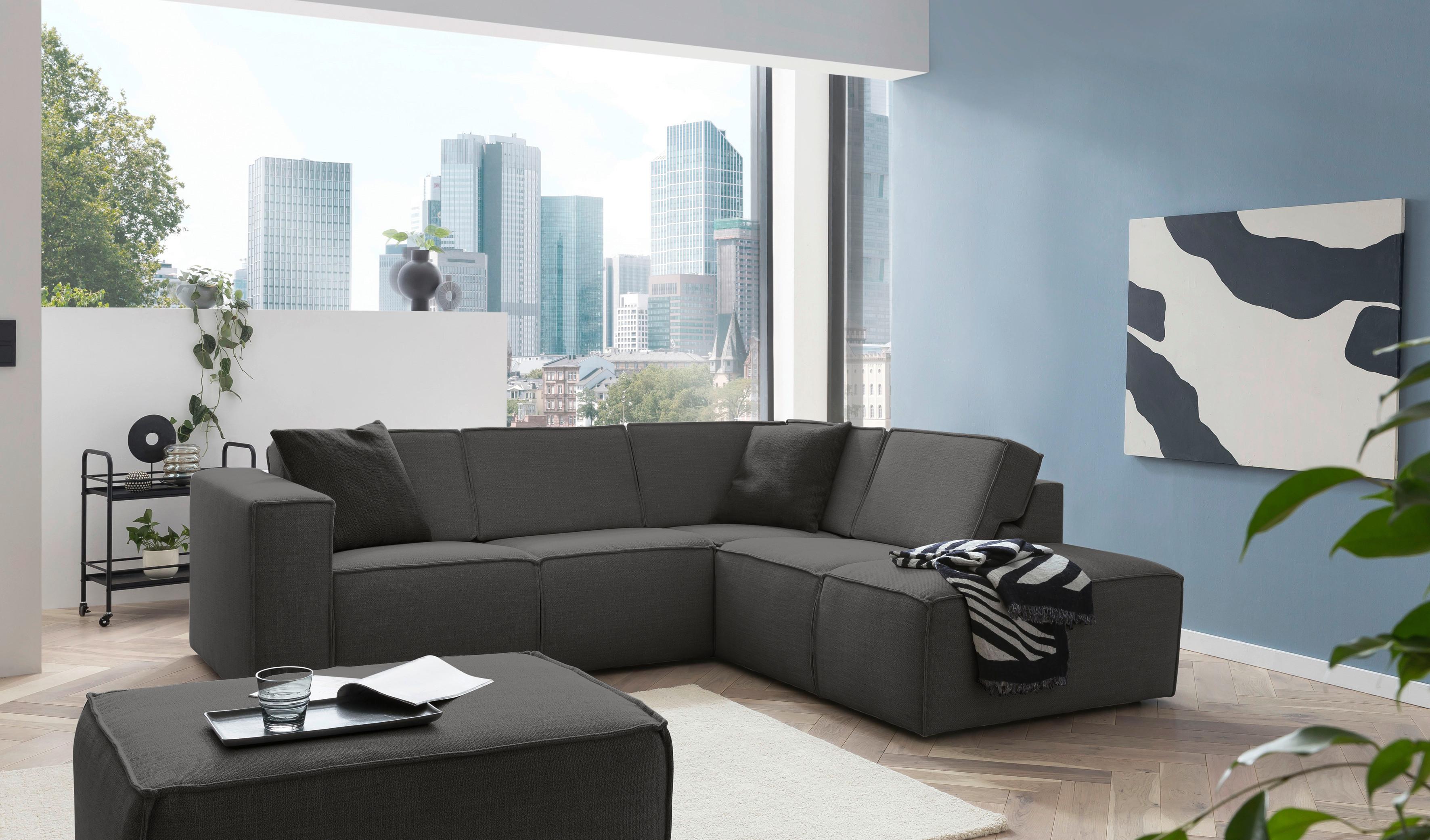 Ecksofa Dice Anthrazit 275x220 cm - Anthrazit/Schwarz, MODERN, Textil (275/220cm) - Trendmanufaktur