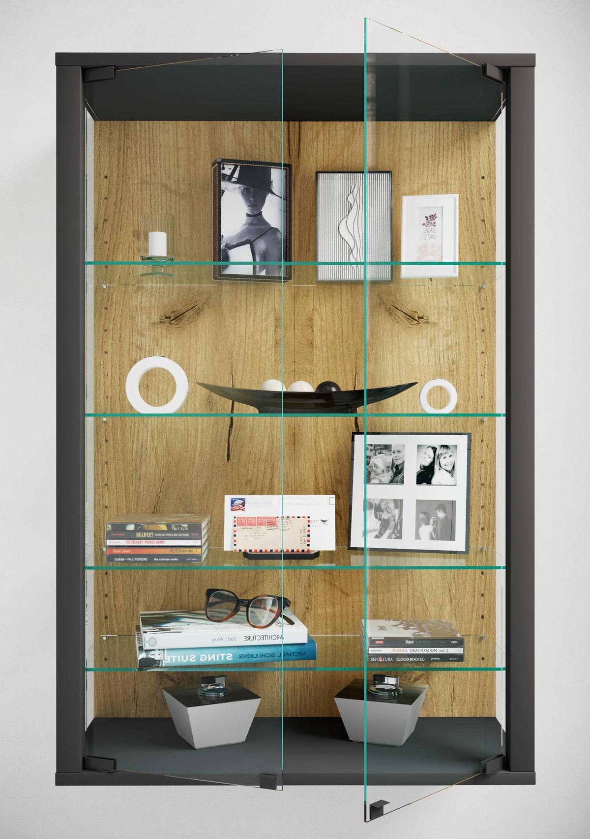 Hängevitrine Udina Schwarz/Honigeiche B: 59 cm - Honigeiche/Klar, Design, Glas/Holzwerkstoff (59/91/25cm) - Livetastic