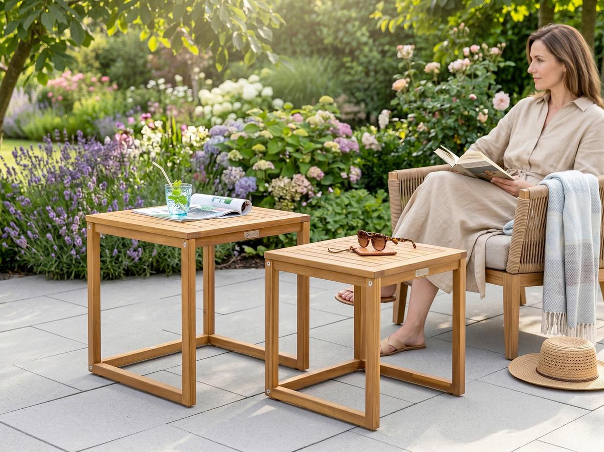 Gartentisch Holz L: 80 cm - Akaziefarben, Basics, Holz (50/50/50cm)