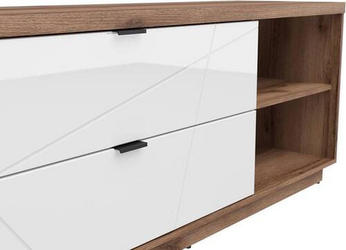 Lowboard Forn Tv Stand - Eichefarben/Weiß Hochglanz, Design, Holzwerkstoff (156/61/42,5cm)
