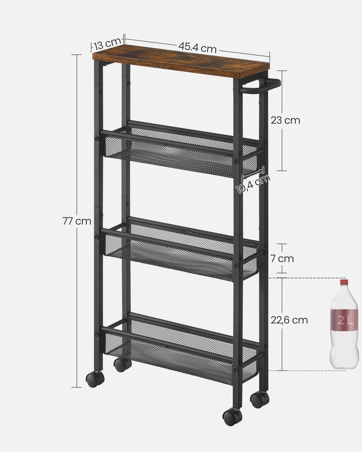 Servierwagen Rolling Cart - Schwarz/Braun, MODERN, Holzwerkstoff/Metall (45,4/13/77cm) - MID.YOU