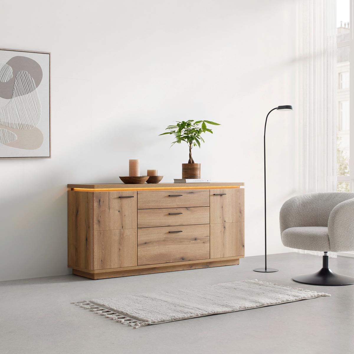 ŠIROKÁ KOMODA ALAMEDA -EXKLUSIV- - barvy dubu/antracitová, Moderní, kov/kompozitní dřevo (170/81/44cm) - Mömax