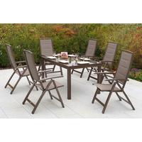 Gartentischgruppe Tinetto 7--Teilig. Aus Aluminium - Taupe/Braun, KONVENTIONELL, Glas/Textil - Gardenson