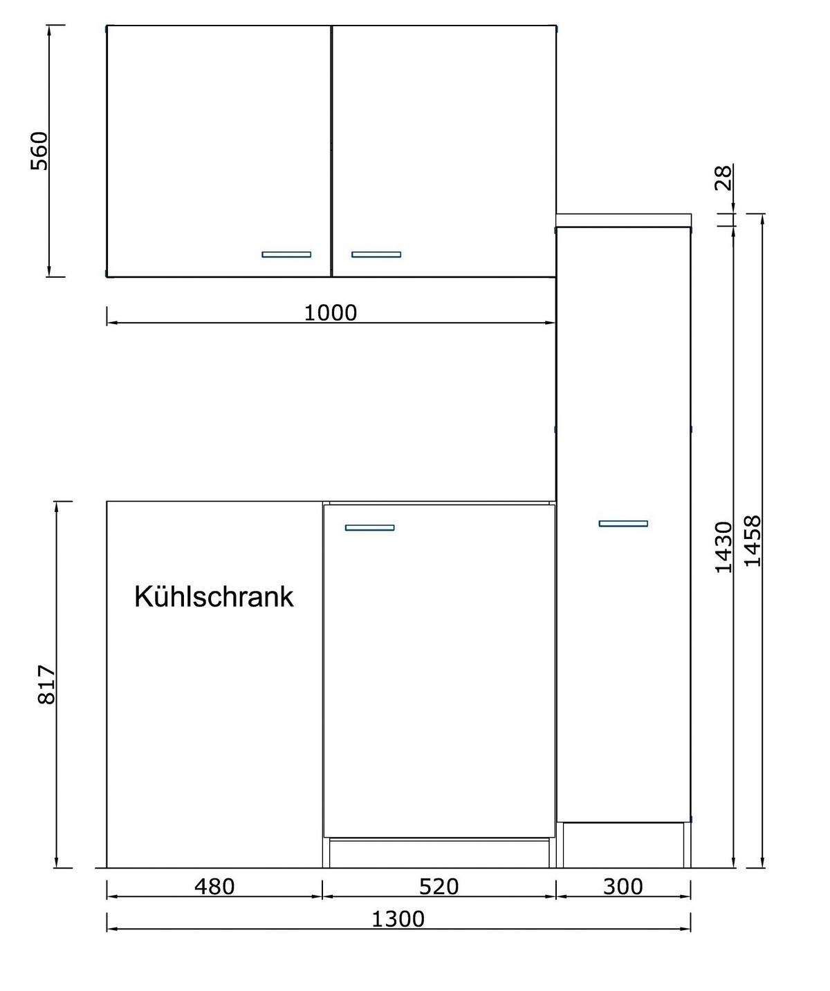 Miniküche M. Kühlschrank + Kochfeld 130 Cm Weiß Dekor - Weiß, MODERN, Holzwerkstoff/Metall (130cm) - Respekta
