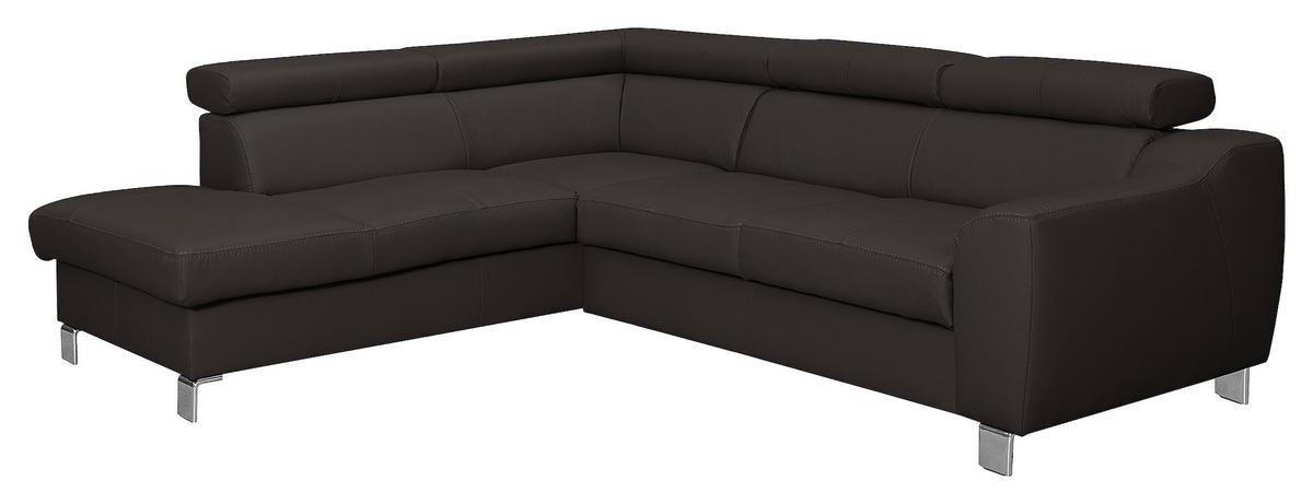 Ecksofa Aspen Lederlook Dunkelbraun 208x245 Cm - Chromfarben/Dunkelbraun, Design, Leder/Textil (208/245cm) - Livetastic