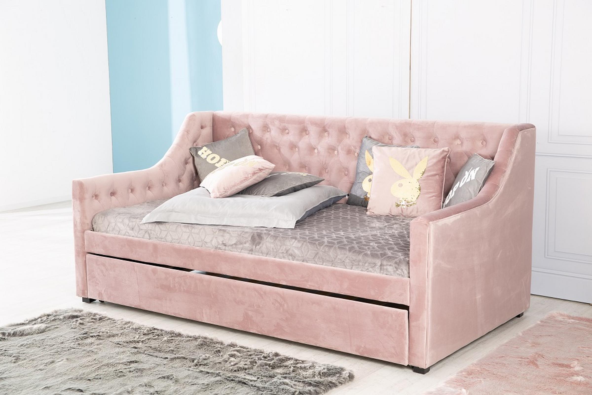 Schlafsofa in Altrosa mit abgesteppter Lehne