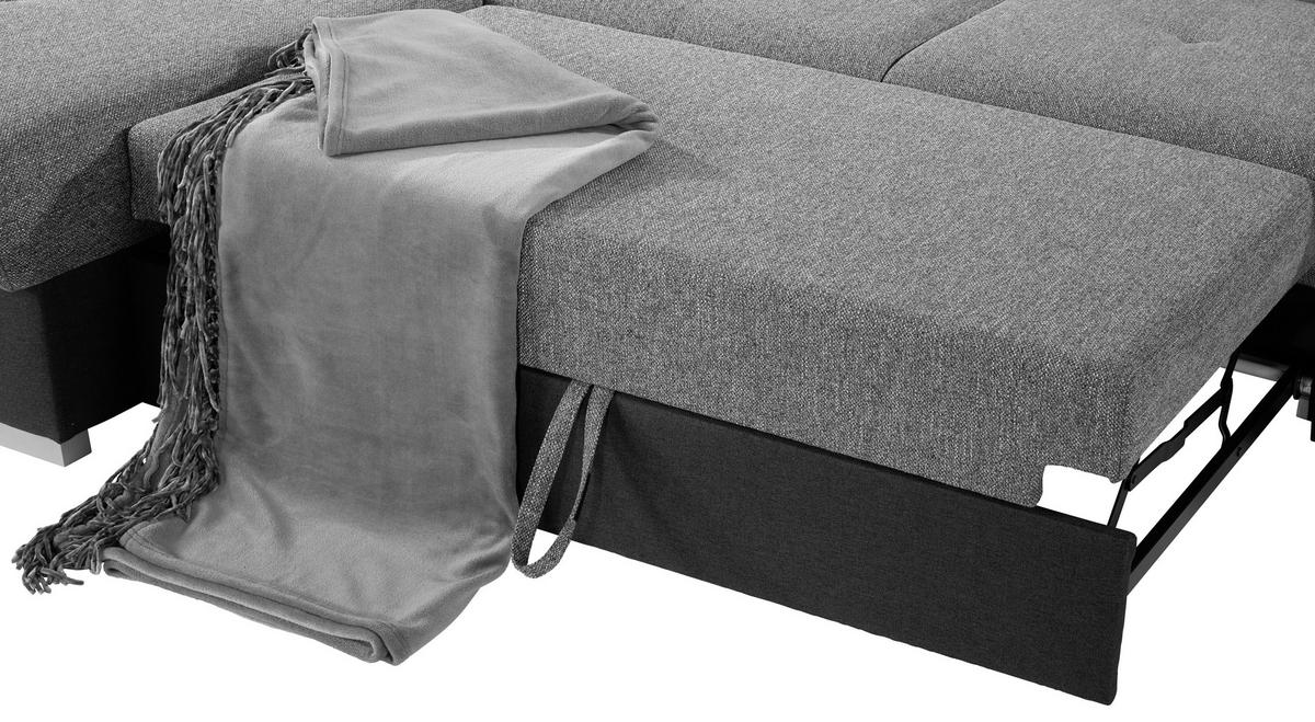 Ecksofa mit Schlaffunktion + Bettkasten Malaga, Webstoff - Dunkelgrau/Silberfarben, KONVENTIONELL, Textil (203/286cm) - Ondega