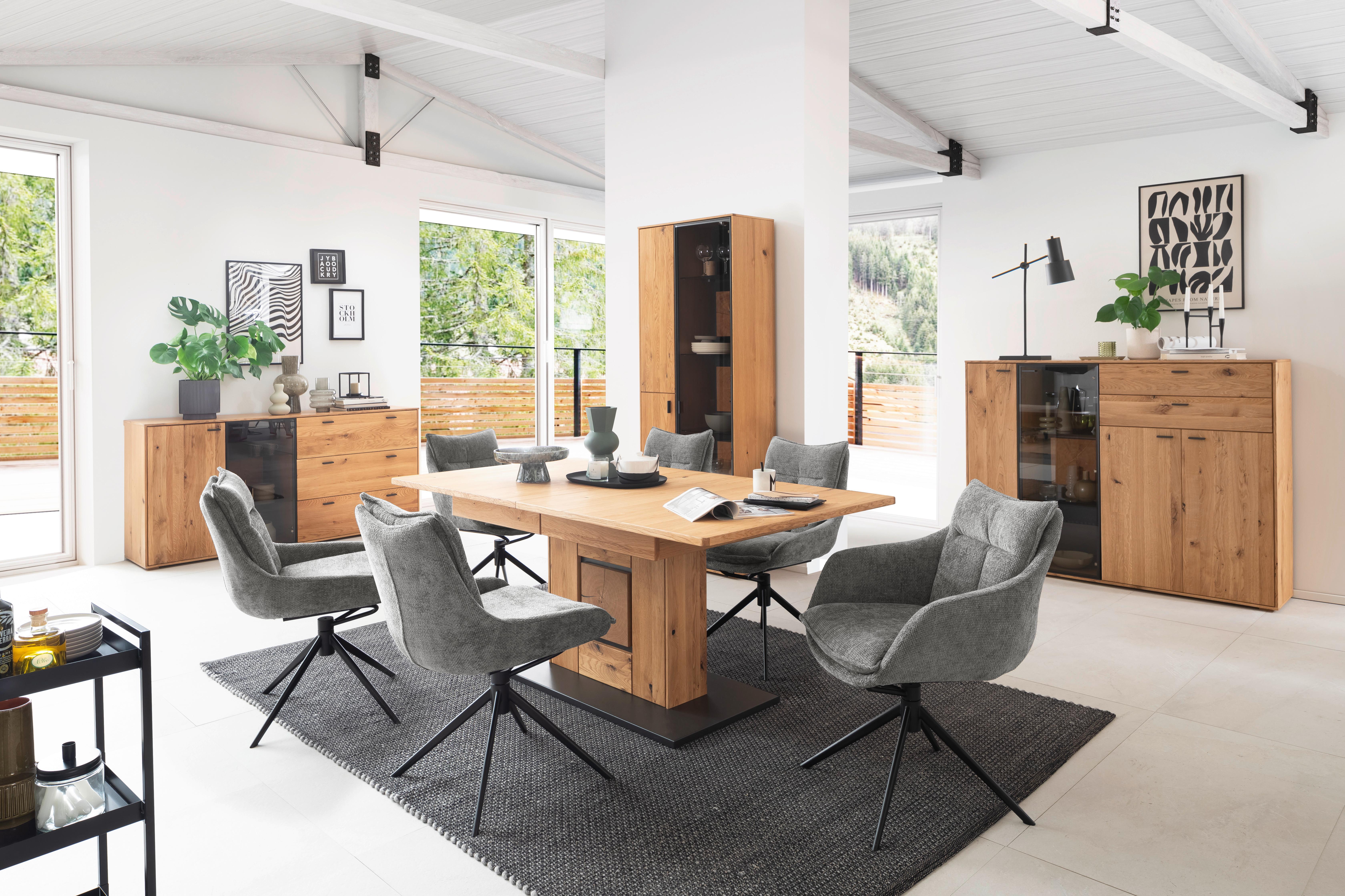 Highboard Assini Wildeiche B: 158 cm - Wildeiche, Design, Glas/Holz (158/122/37cm) - MID.YOU