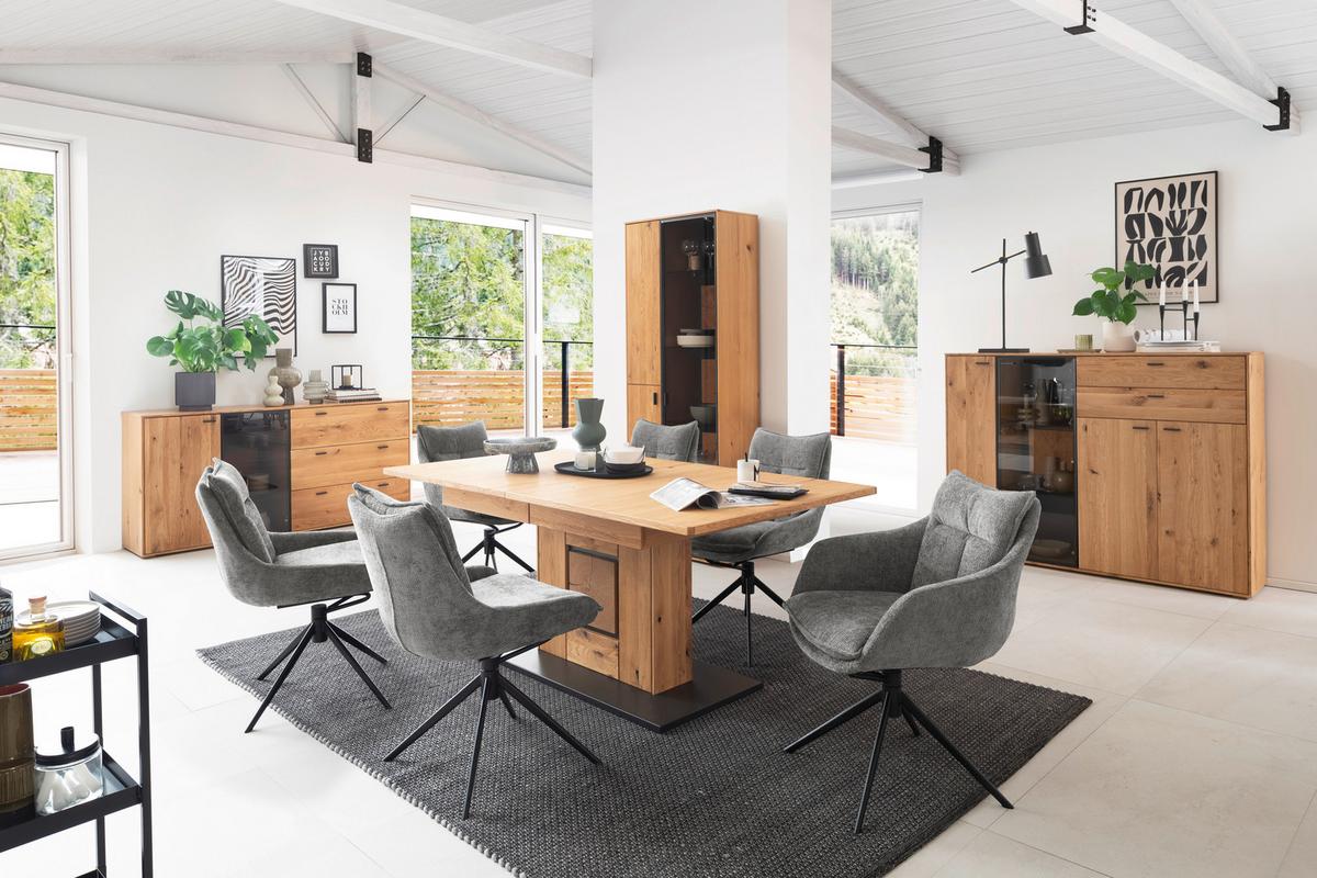 Highboard Assini Wildeiche B: 158 cm - Wildeiche, Design, Glas/Holz (158/122/37cm) - MID.YOU
