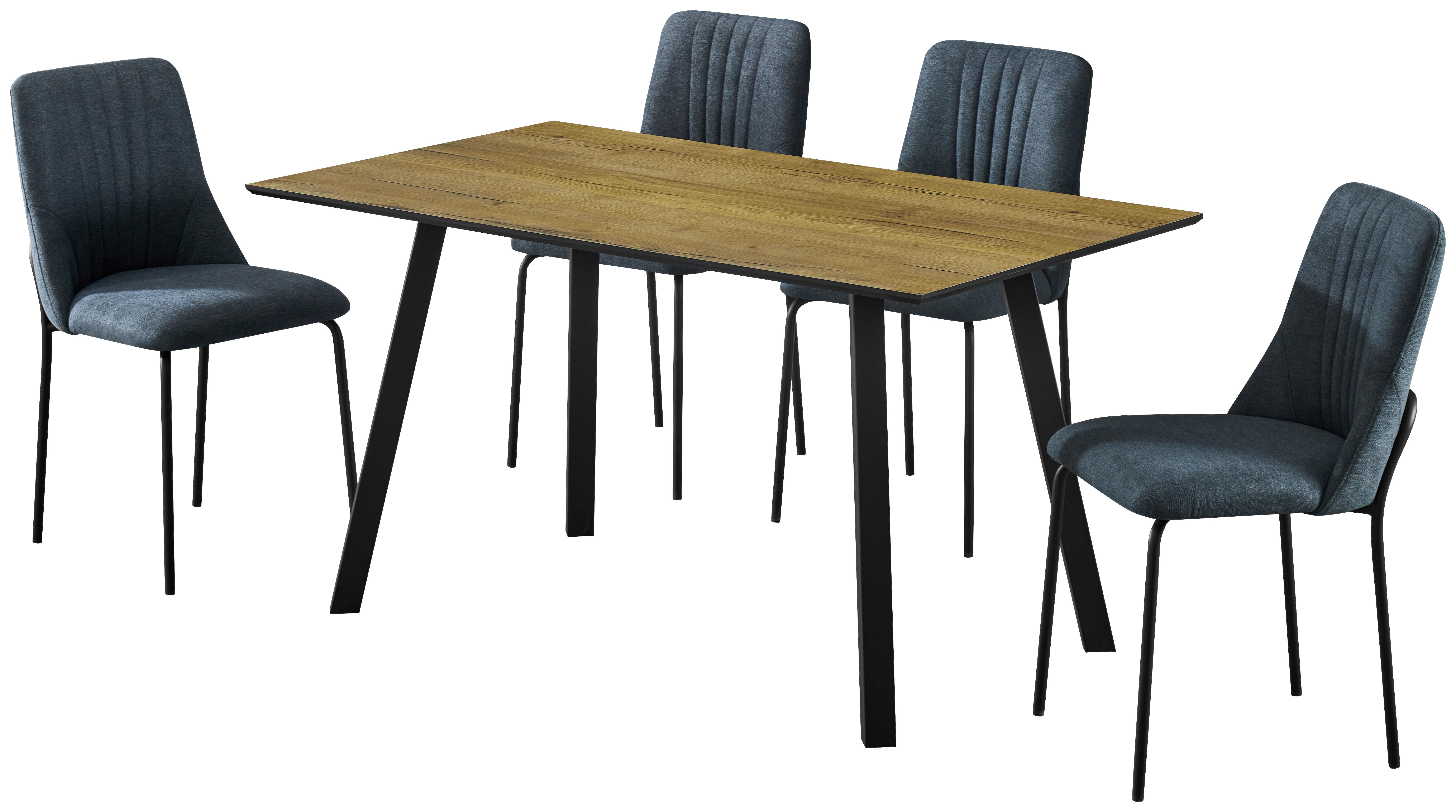 Tischgruppe Zurs 5-teilig Artisan Eiche/Leinenoptik grau - Eichefarben/Schwarz, Trend, Holz/Holzwerkstoff (140/75/80cm)