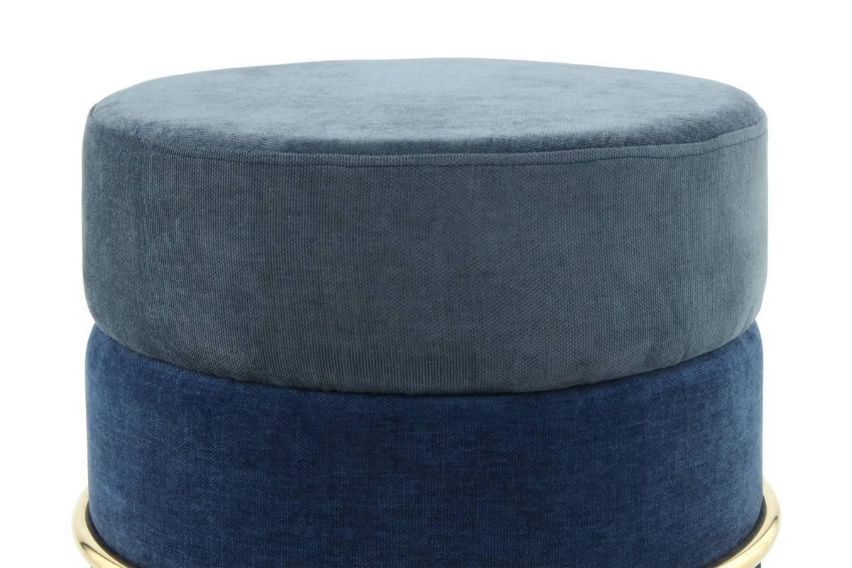 Hocker Pouf Struktur Blau H: 46 cm Rund - Blau/Goldfarben, Basics, Holzwerkstoff/Textil (48,5/46/48,5cm) - Kayoom